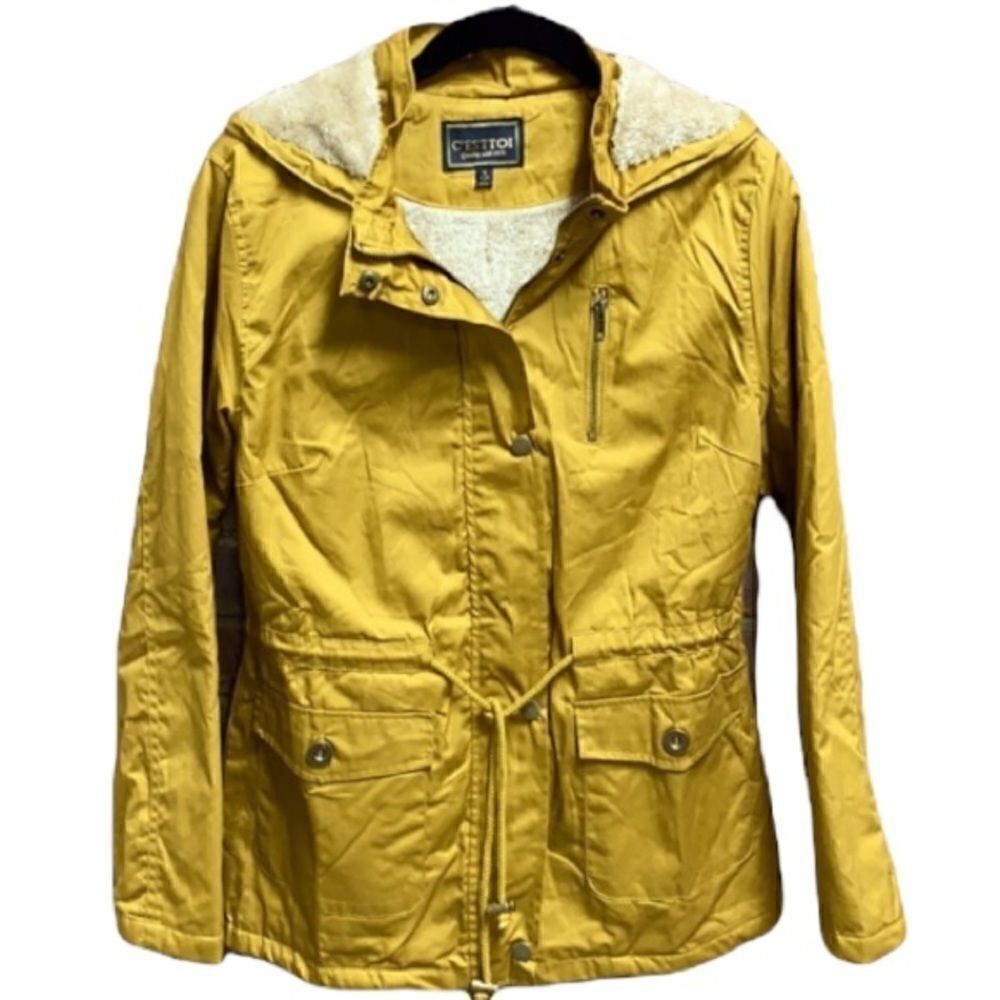 C’ESRROI Mustard Hooded Full-Zip Utility Jacket Size Small